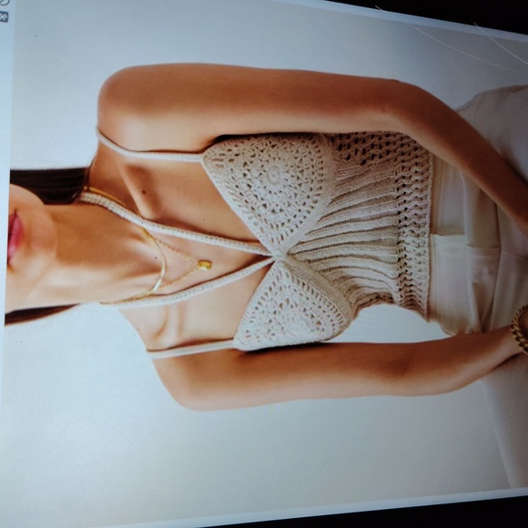 JONATHAN SIMKHAI RALIA CROCHET BUSTIER CROPPED TOP LACED-UP BACK WOMEN'S Sz Sm - Picture 1 of 9